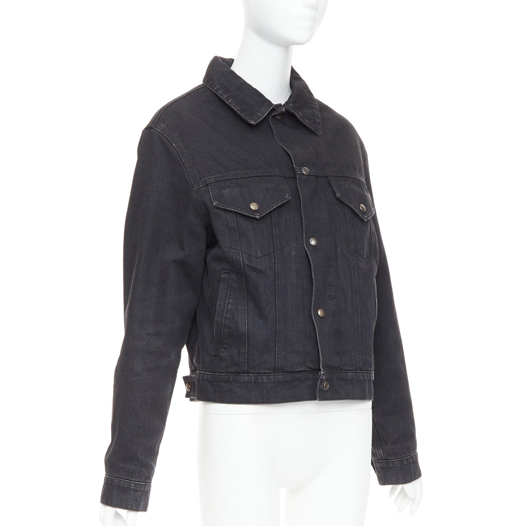 De las mujeres SAINT LAURENT 2018 black classic washed denim snap buttons trucker jacket M en venta