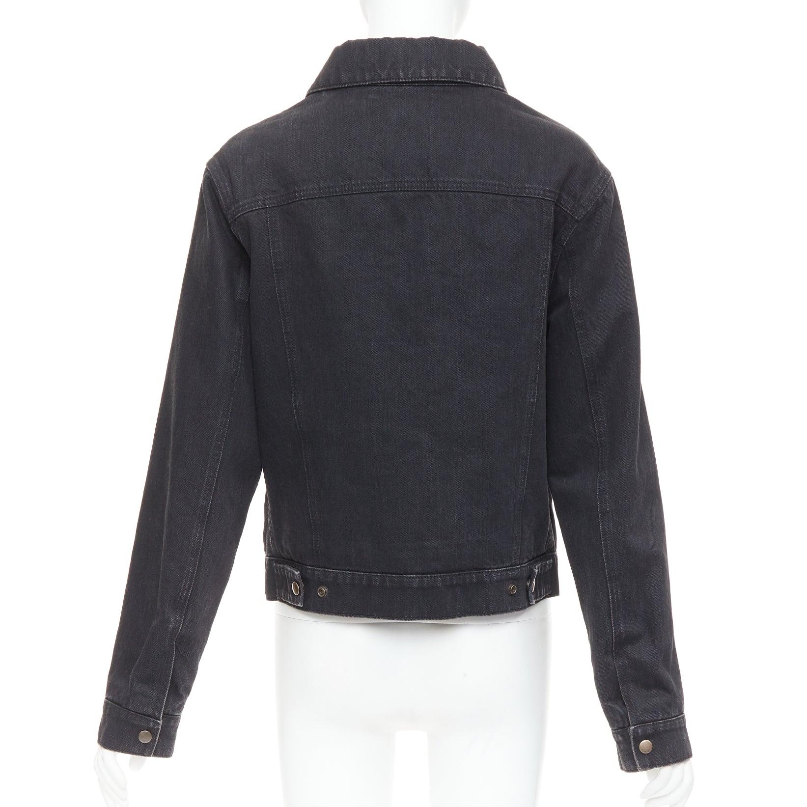 SAINT LAURENT 2018 black classic washed denim snap buttons trucker jacket M en venta 2
