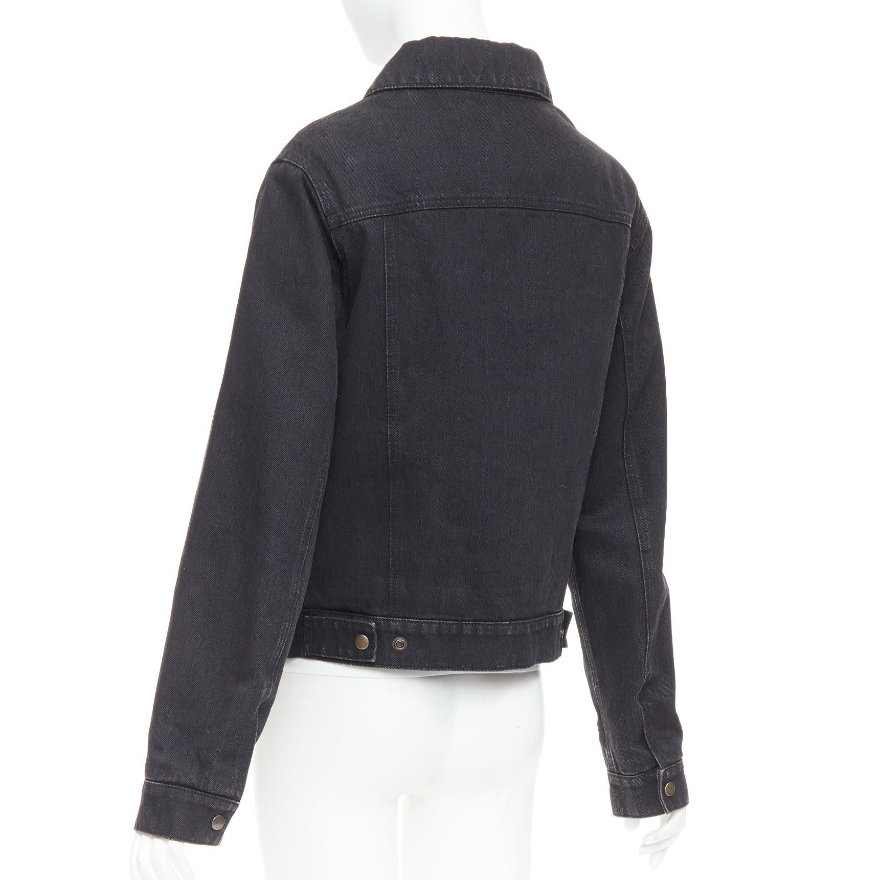 SAINT LAURENT 2018 black classic washed denim snap buttons trucker jacket M en venta 3