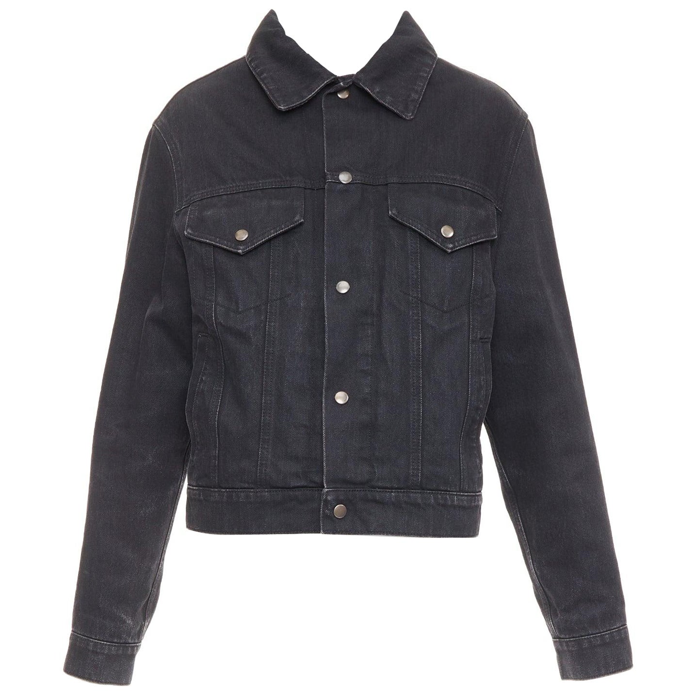 SAINT LAURENT 2018 black classic washed denim snap buttons trucker jacket M