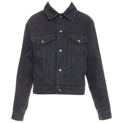 SAINT LAURENT 2018 black classic washed denim snap buttons trucker jacket M