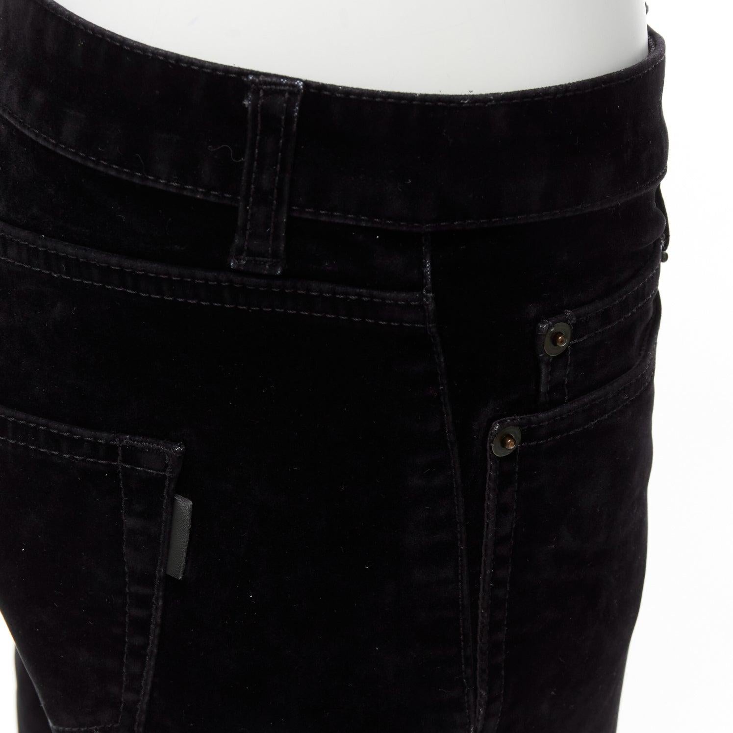 SAINT LAURENT 2018 black cotton blend velvet mid waist flare cropped pants 25