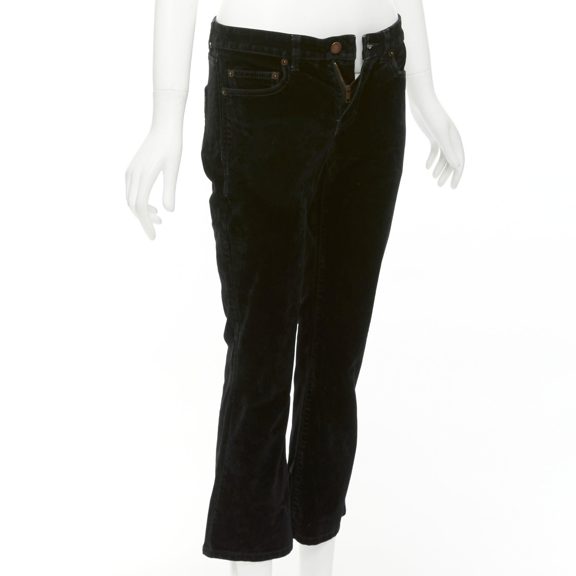 Black SAINT LAURENT 2018 black cotton blend velvet mid waist flare cropped pants 25