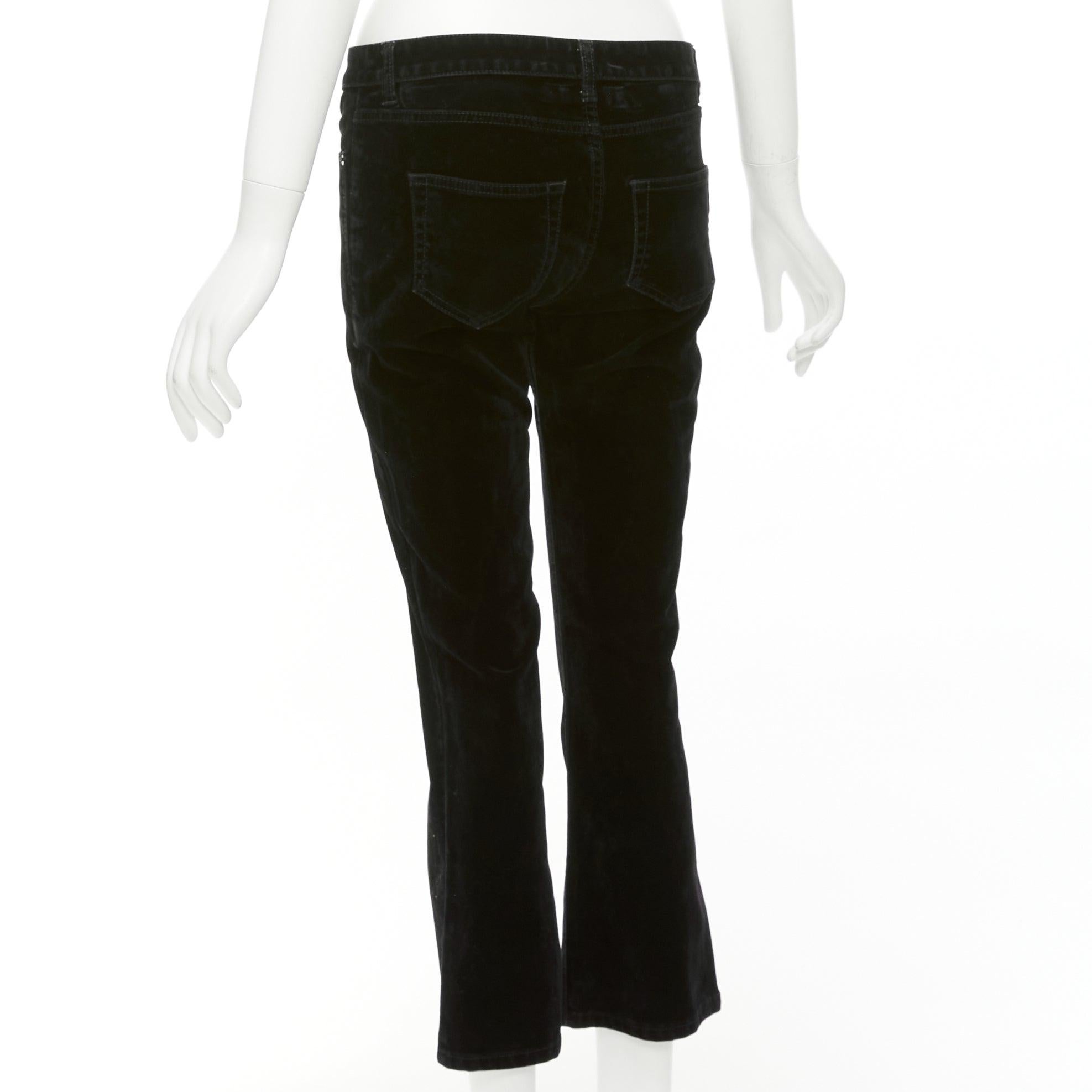 SAINT LAURENT 2018 black cotton blend velvet mid waist flare cropped pants 25