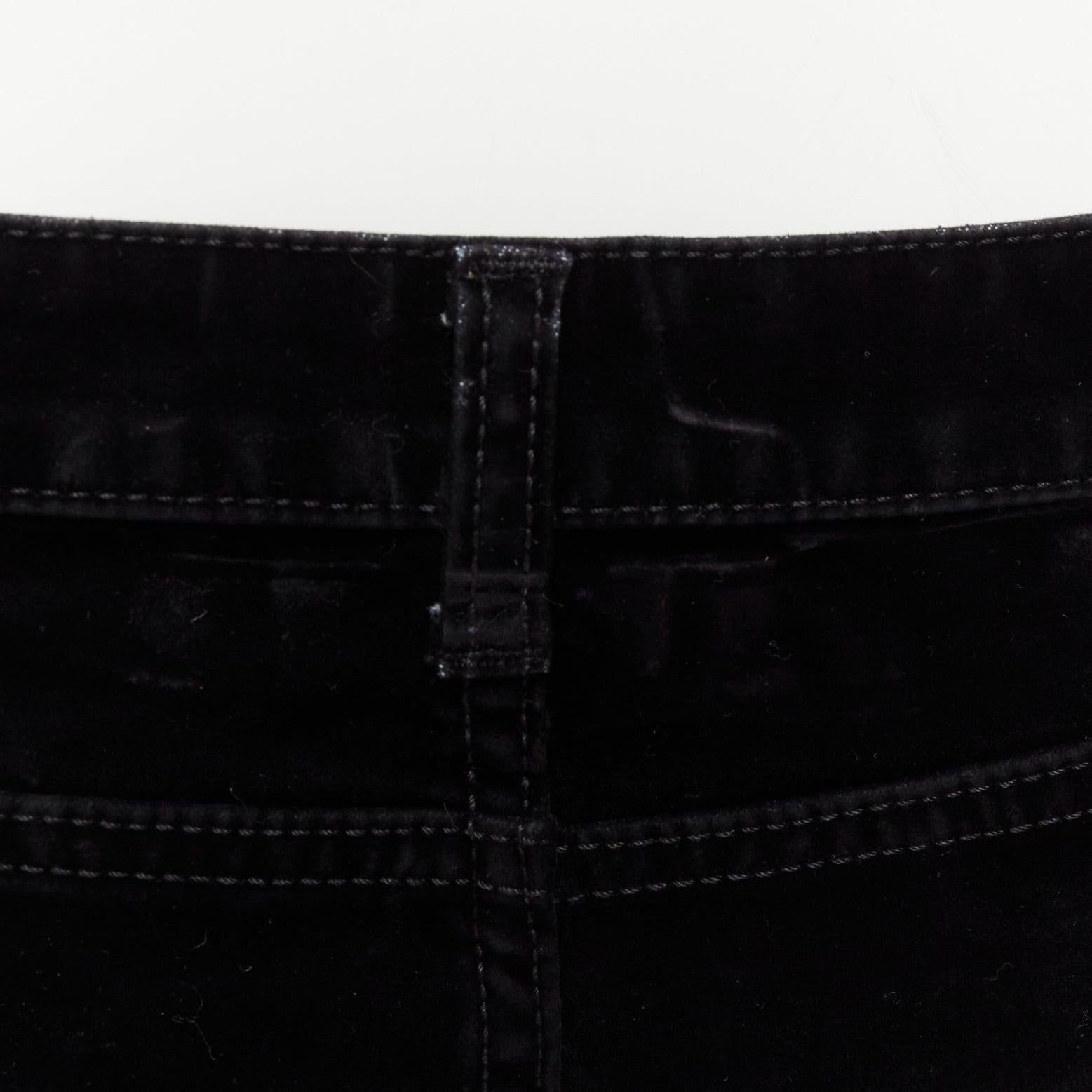 SAINT LAURENT 2018 black cotton blend velvet mid waist flare cropped pants 25