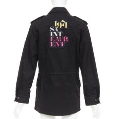 SAINT LAURENT 2018 black cotton ramie glitter logo safari jacket FR36 S
