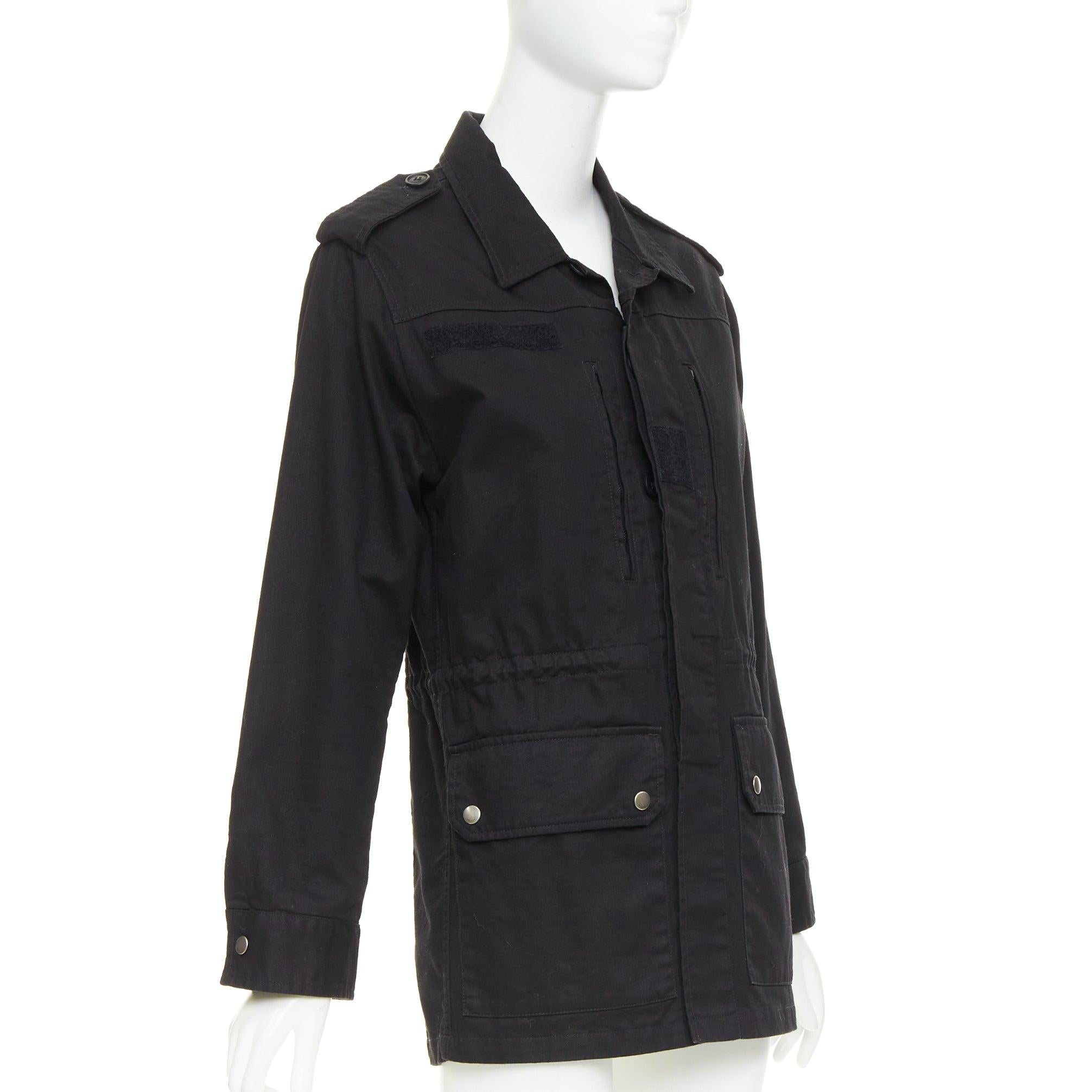 Black SAINT LAURENT 2018 black cotton ramie glitter logo safari jacket FR36 S For Sale