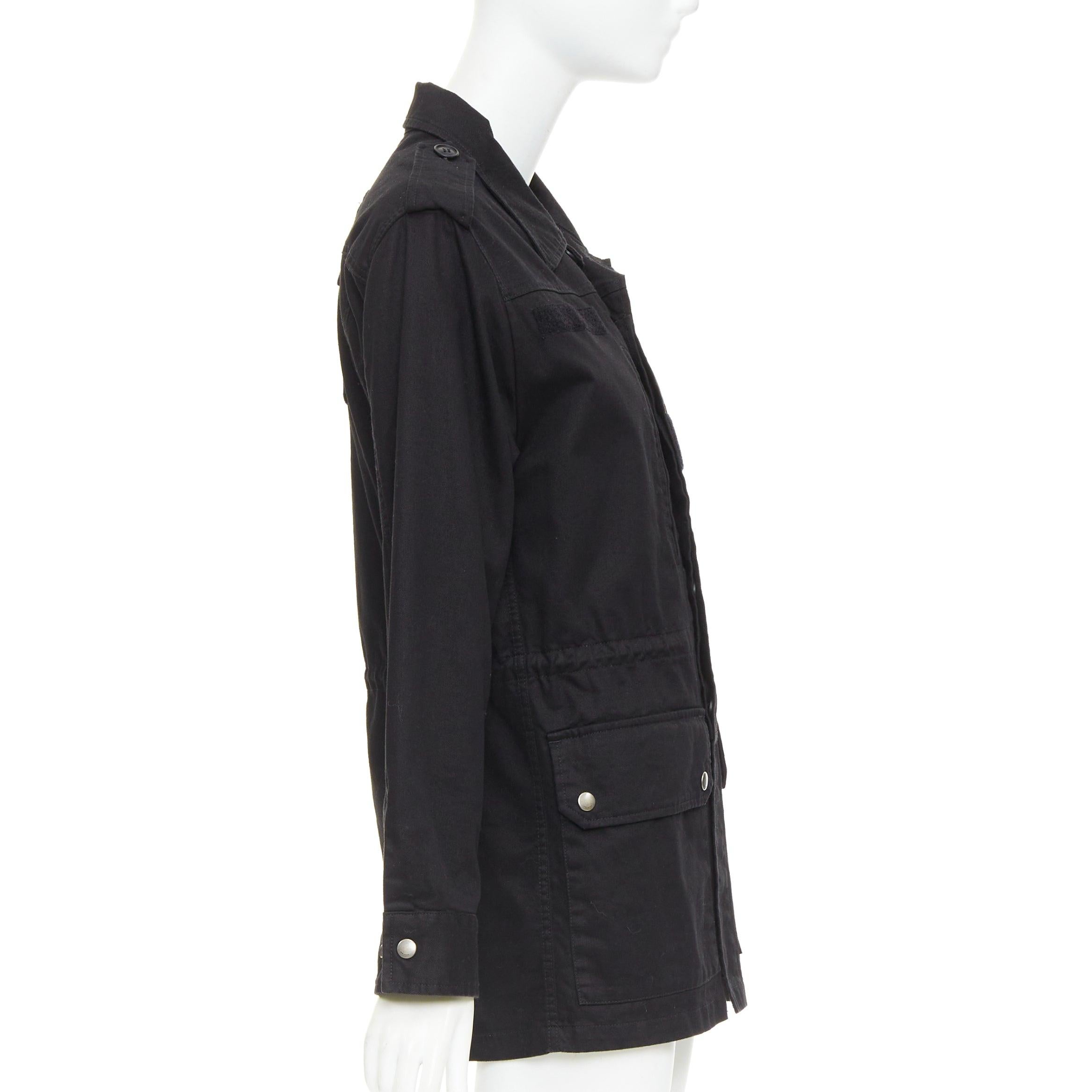 Women's SAINT LAURENT 2018 black cotton ramie glitter logo safari jacket FR36 S For Sale