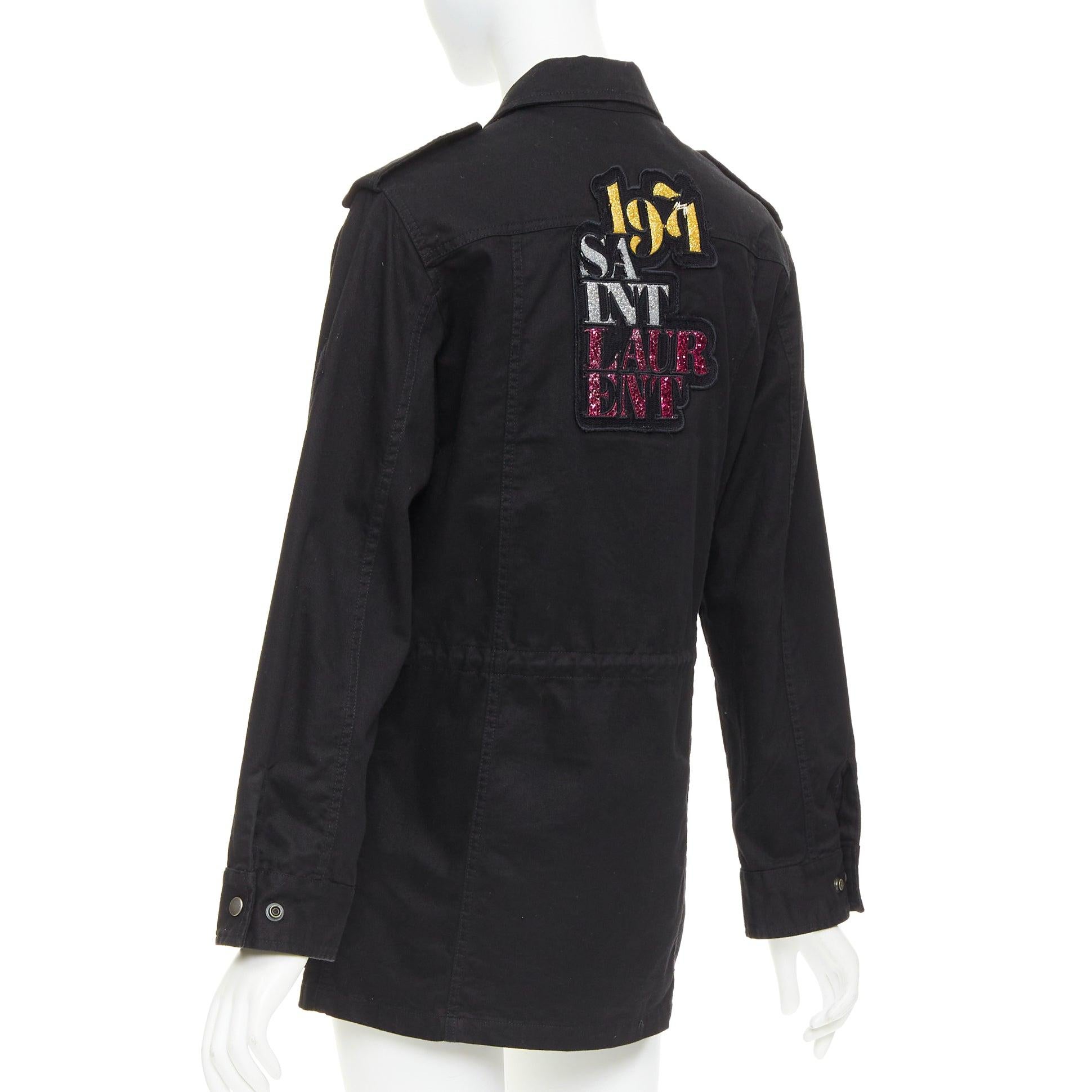 SAINT LAURENT 2018 black cotton ramie glitter logo safari jacket FR36 S For Sale 1