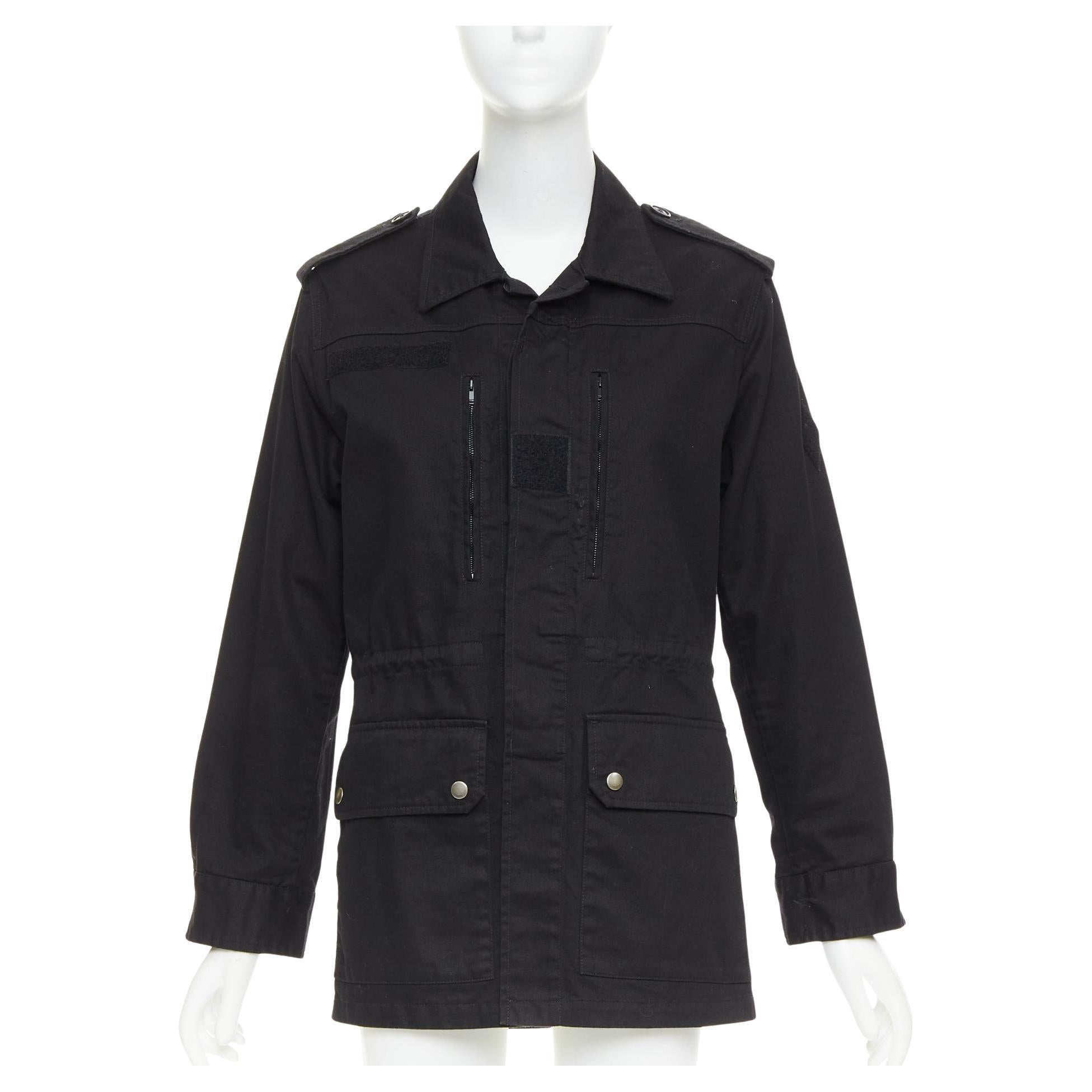 SAINT LAURENT 2018 black cotton ramie glitter logo safari jacket FR36 S For Sale
