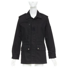 SAINT LAURENT 2018 black cotton ramie glitter logo safari jacket FR36 S