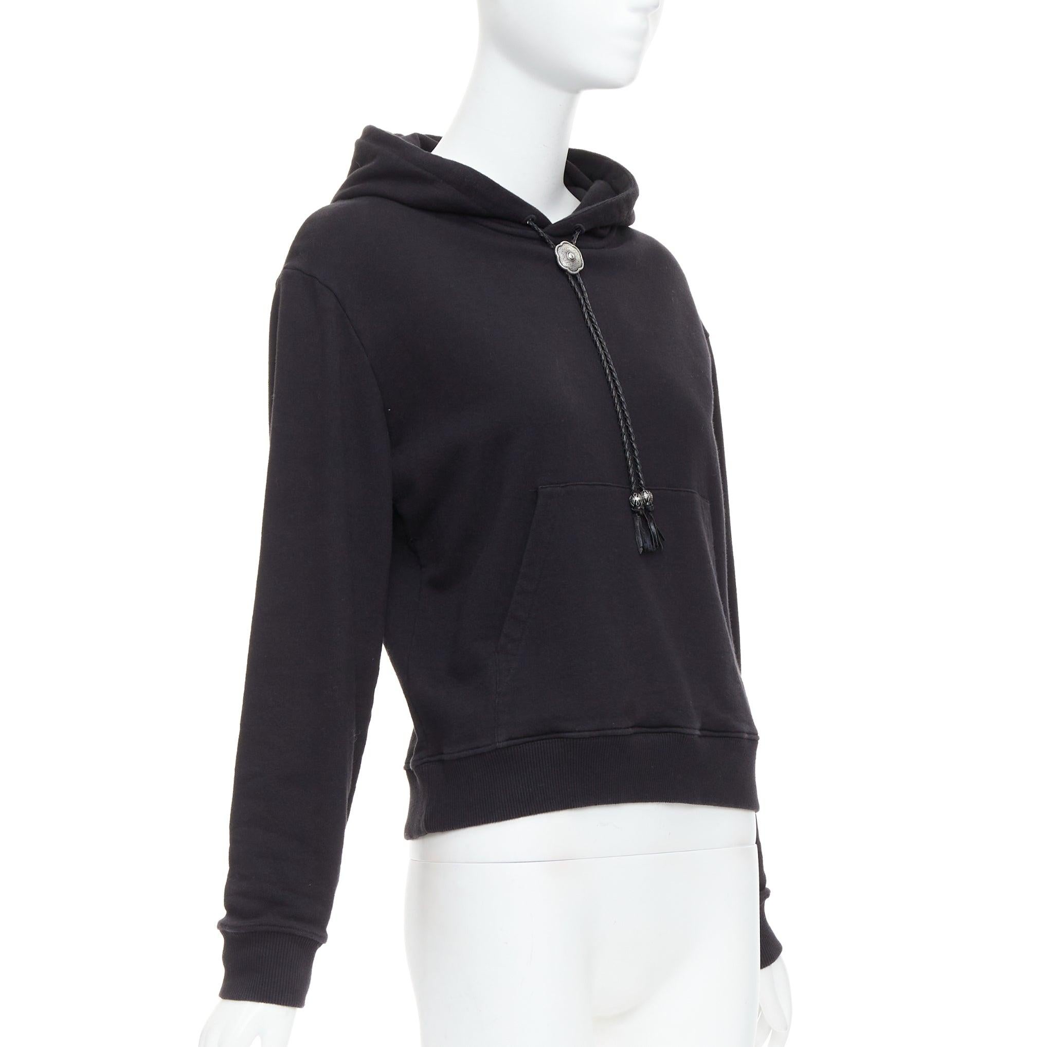Black SAINT LAURENT 2018 black cotton silver cowboy drawstring hoodie M For Sale