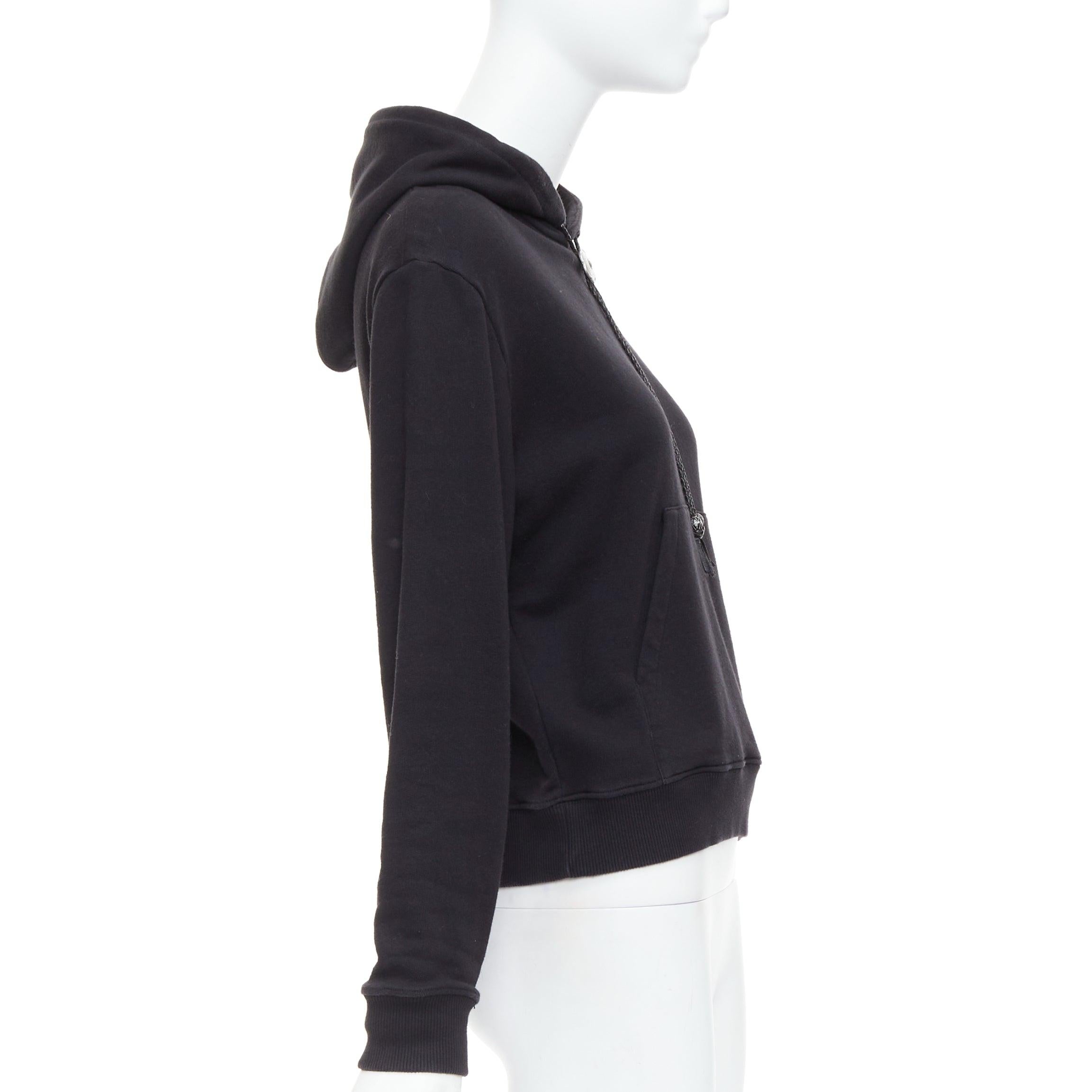 Women's SAINT LAURENT 2018 black cotton silver cowboy drawstring hoodie M For Sale