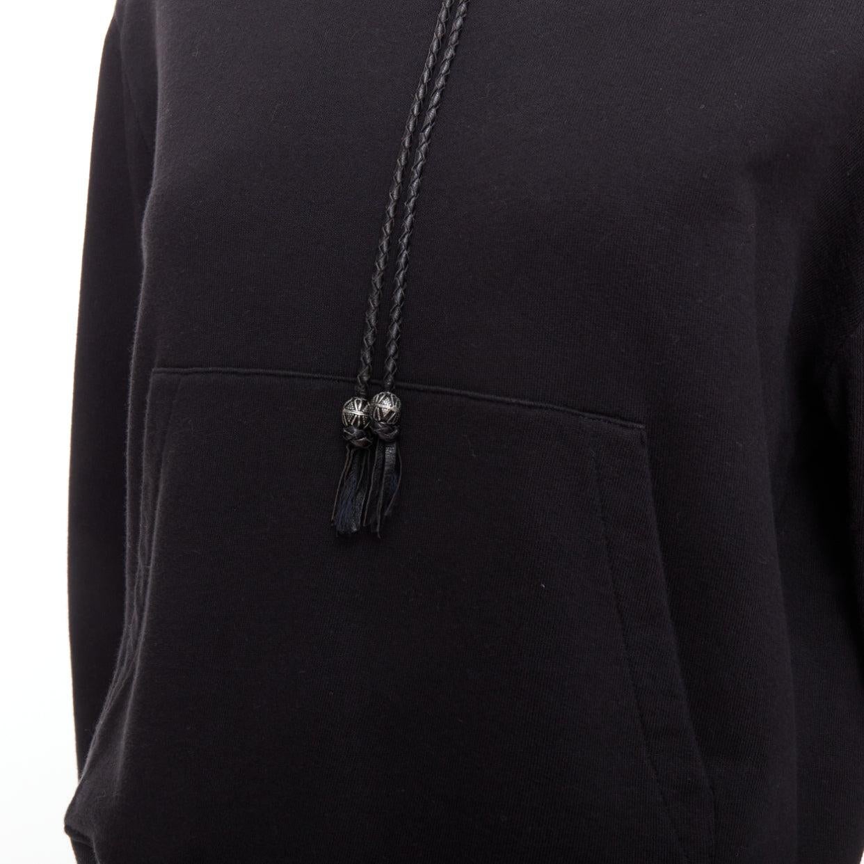 SAINT LAURENT 2018 black cotton silver cowboy drawstring hoodie M For Sale 3