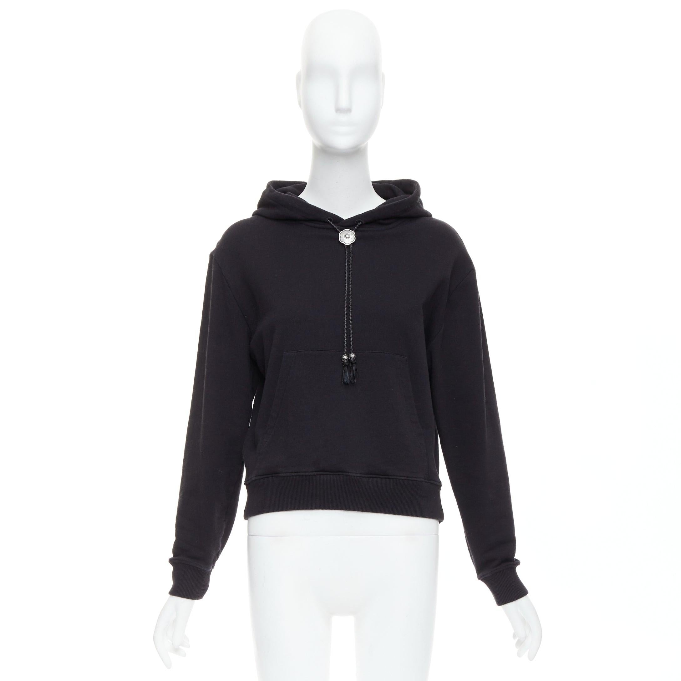 SAINT LAURENT 2018 black cotton silver cowboy drawstring hoodie M For Sale 5
