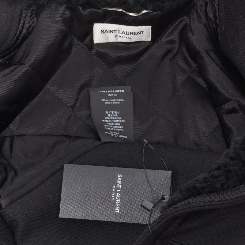 SAINT LAURENT 2018 black fur collar double breasted bomber pea coat EU52 XL 8
