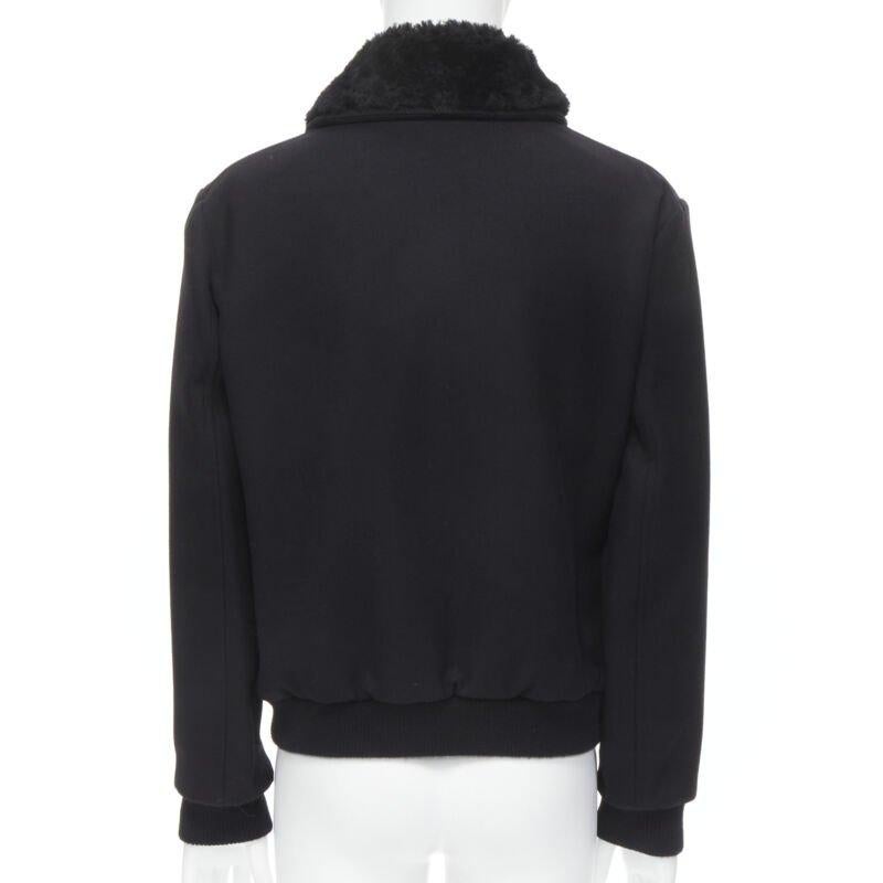 SAINT LAURENT 2018 black fur collar double breasted bomber pea coat EU52 XL 1