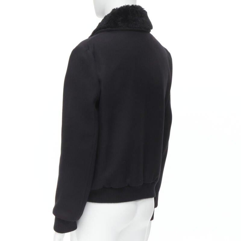SAINT LAURENT 2018 black fur collar double breasted bomber pea coat EU52 XL 2