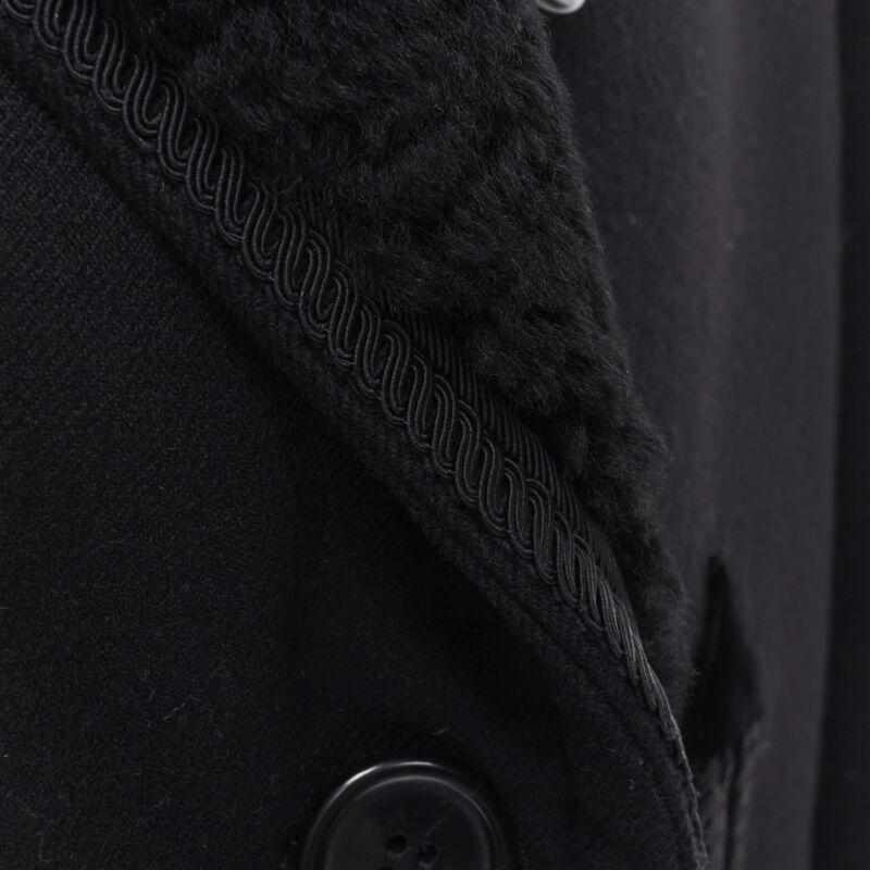 SAINT LAURENT 2018 black fur collar double breasted bomber pea coat EU52 XL 3