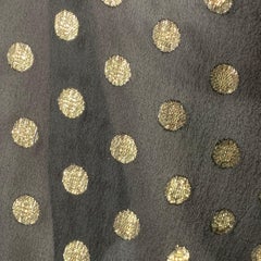 SAINT LAURENT 2018 Black Gold Dots Ruffled Metallic Chiffon Cape Dress Top
