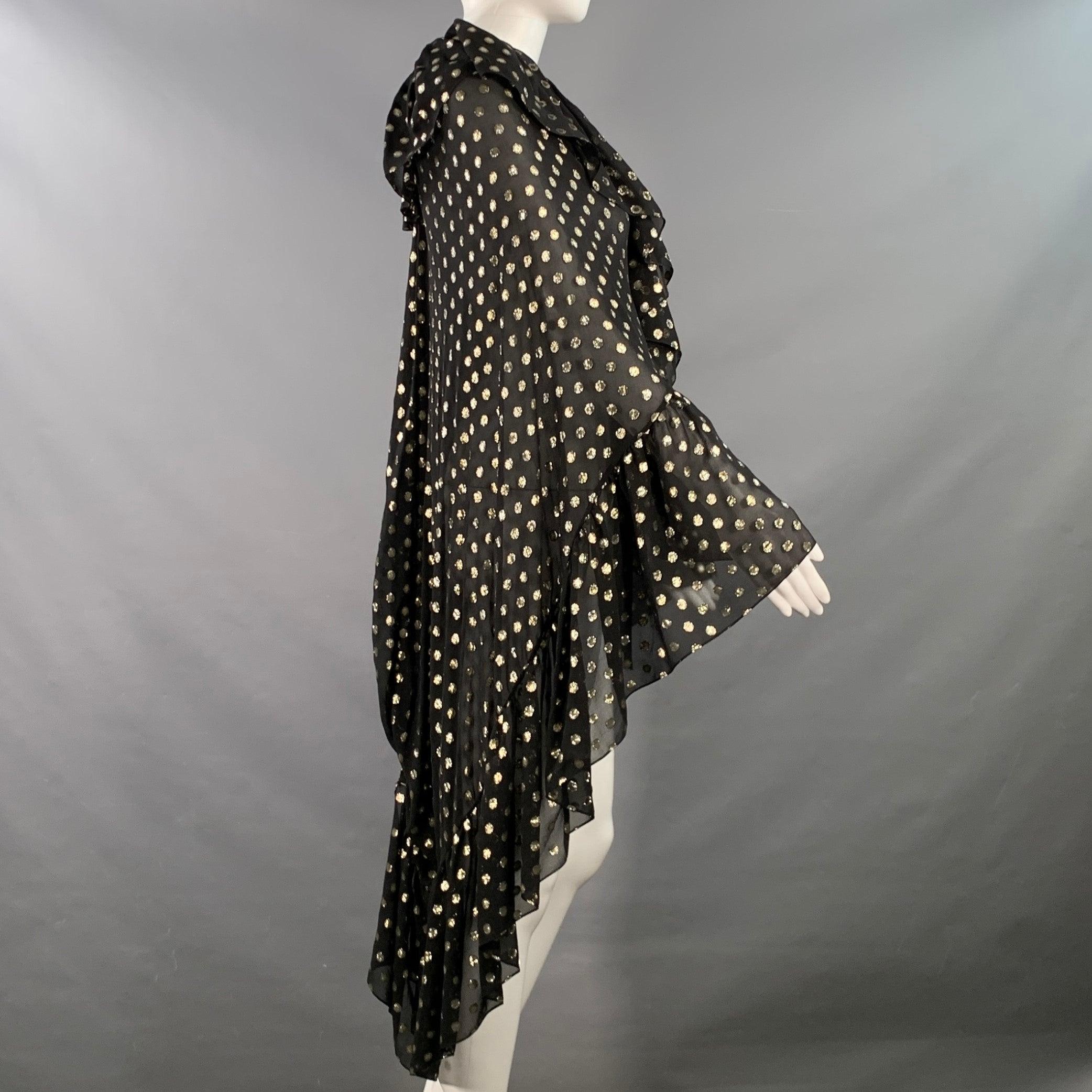 Noir SAINT LAURENT 2018 Black Gold Dots Ruffled Metallic Chiffon Cape Dress Top en vente