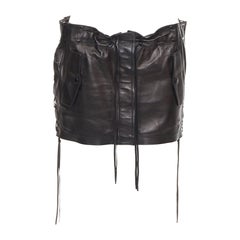 SAINT LAURENT 2018 black lambskin leather drawstring waist mini skirt FR36 S