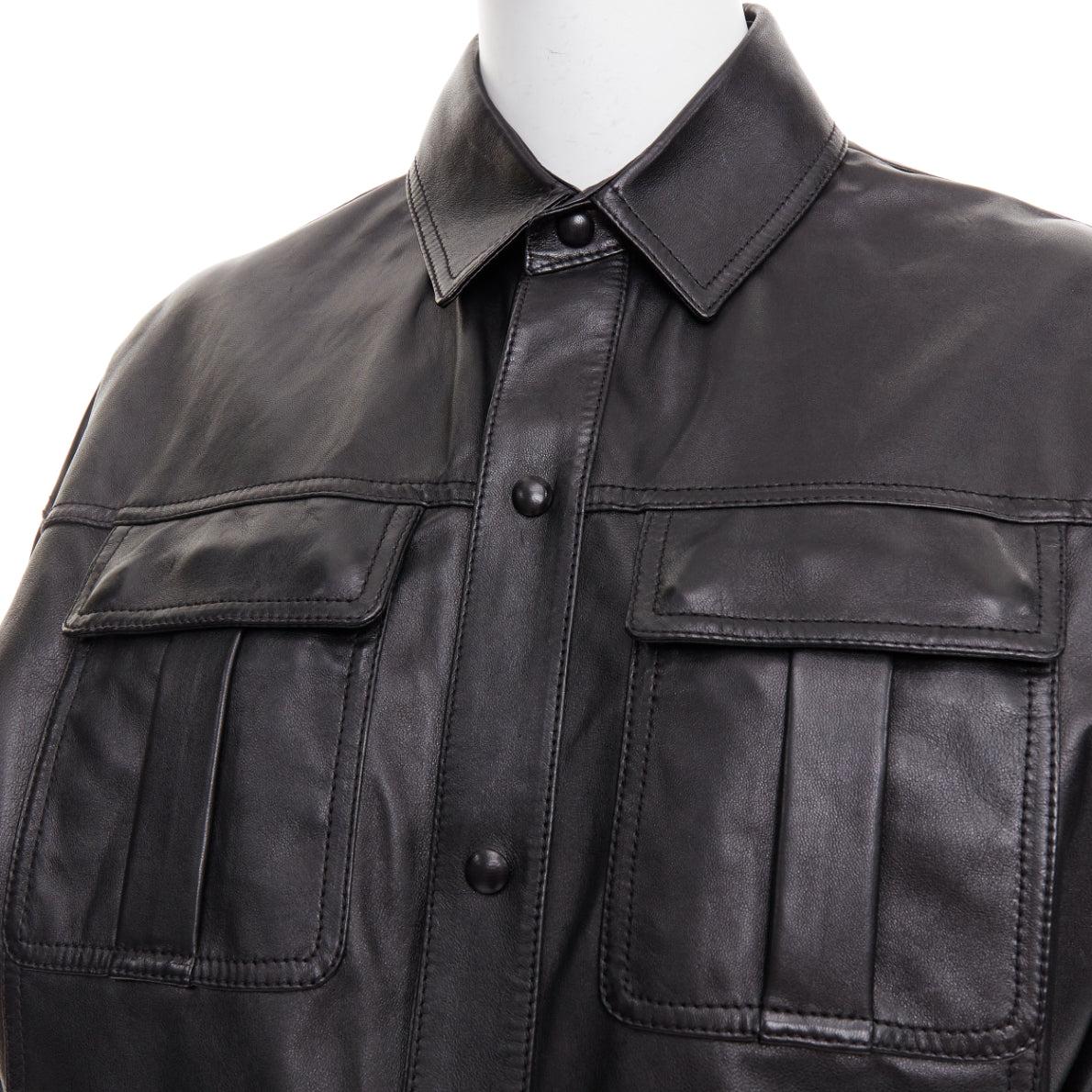 SAINT LAURENT 2018 black lambskin leather low waist safari shirt dress FR36 S
Reference: NKLL/A00541
Brand: Saint Laurent
Designer: Anthony Vaccarello
Collection: 2018
Material: Leather
Color: Black
Pattern: Solid
Closure: Snap Buttons
Lining: Black
