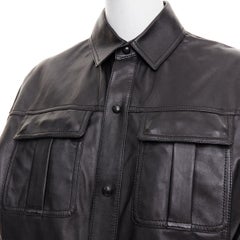 SAINT LAURENT 2018 black lambskin leather low waist safari shirt dress FR36 S