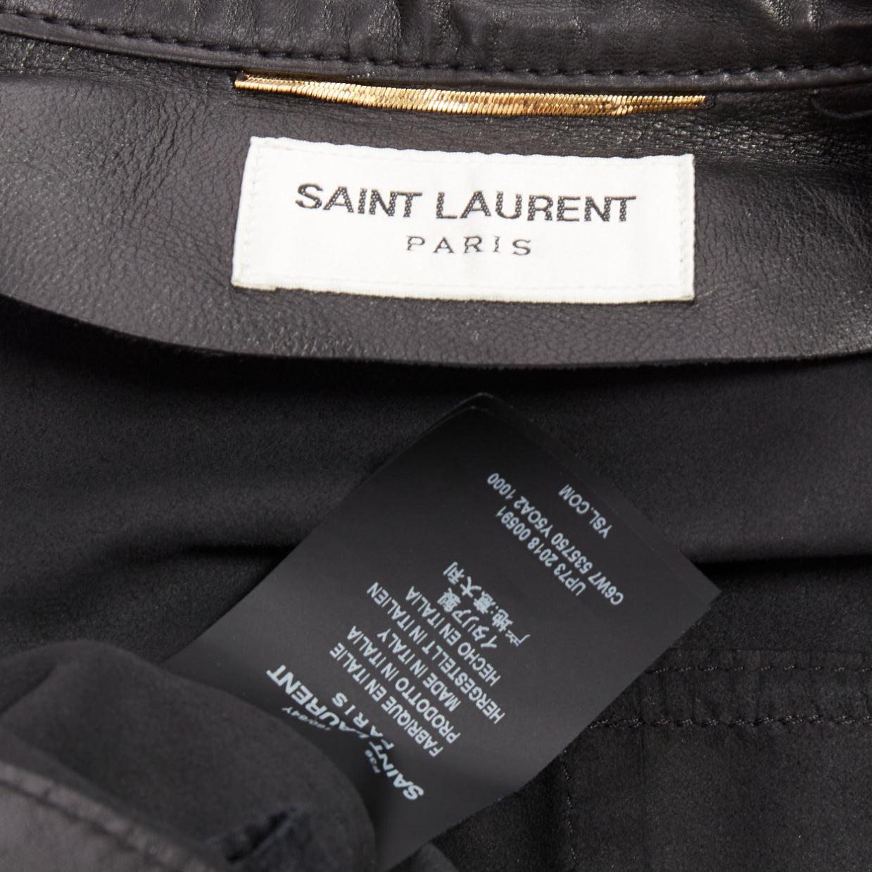 SAINT LAURENT 2018 black lambskin leather low waist safari shirt dress FR36 S For Sale 4