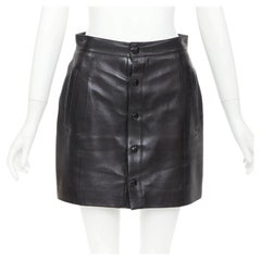 SAINT LAURENT 2018 black lambskin leather snap button mini skirt FR38 M