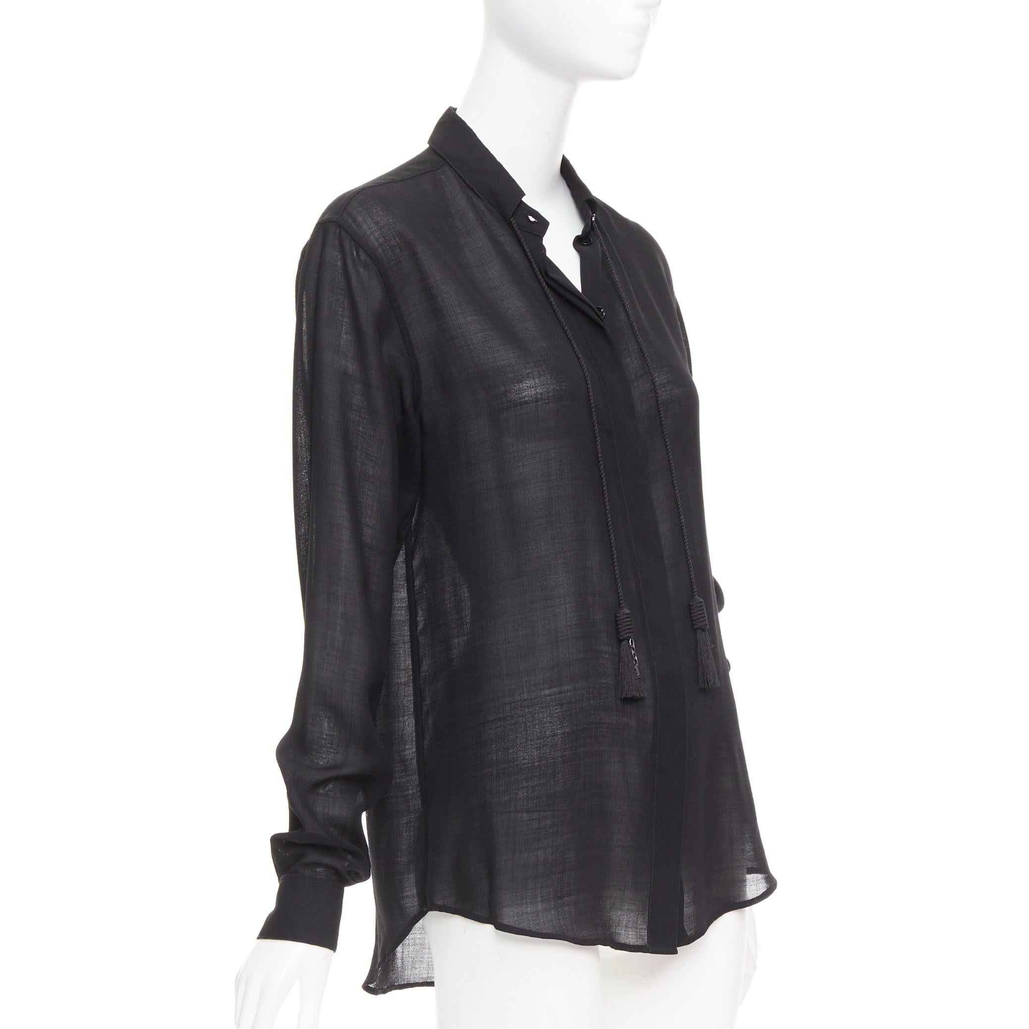 Black SAINT LAURENT 2018 black semi sheer wool blend YSL rope blouse FR34 XS For Sale