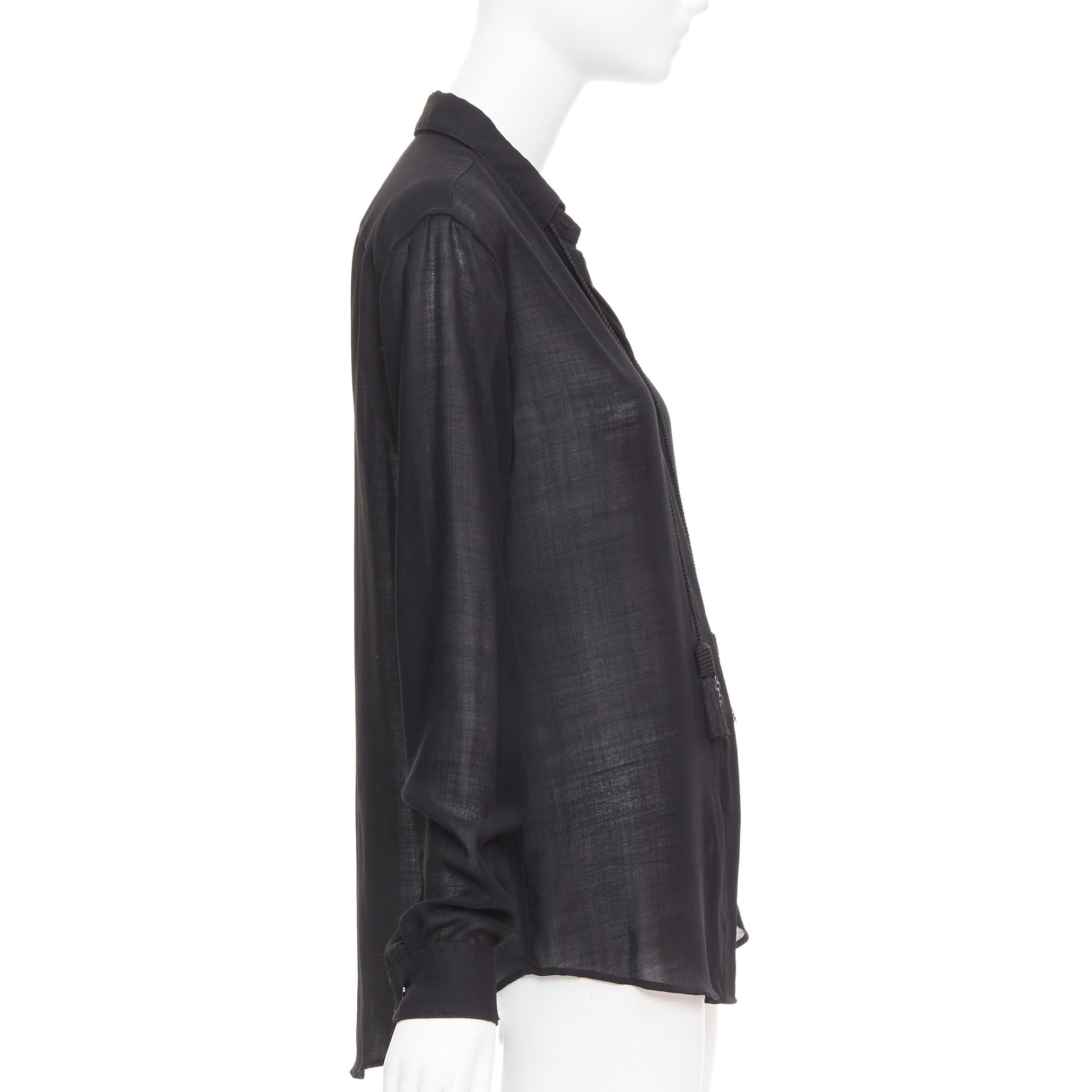 Women's SAINT LAURENT 2018 black semi sheer wool blend YSL rope blouse FR34 XS For Sale