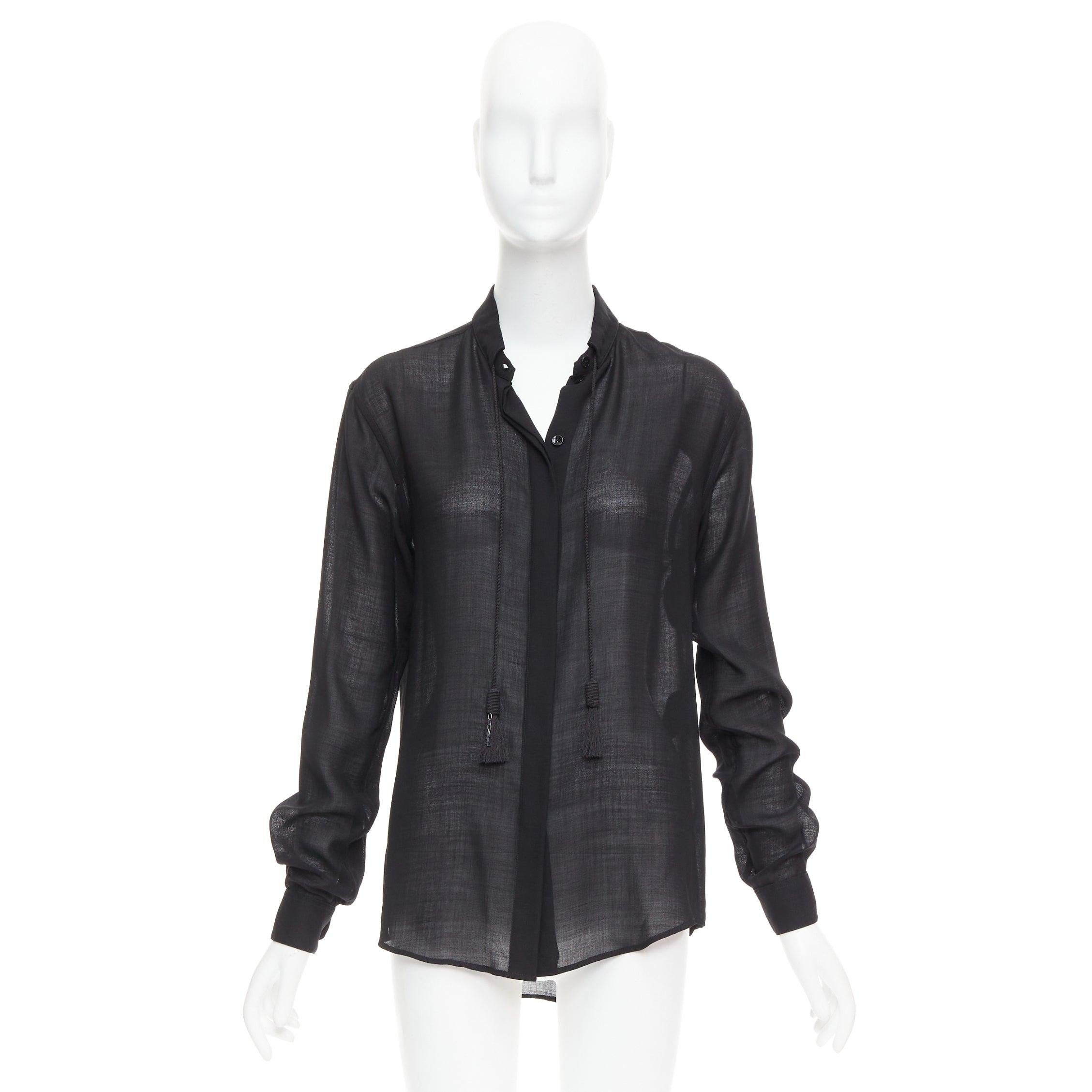 SAINT LAURENT 2018 black semi sheer wool blend YSL rope blouse FR34 XS For Sale 5