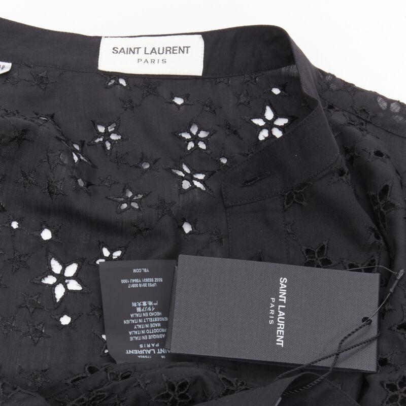 SAINT LAURENT 2018 black star embroidery anglais collarless shirt EU38 S For Sale 6