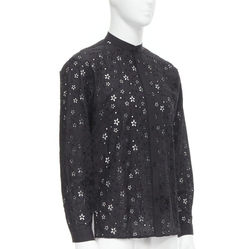Black SAINT LAURENT 2018 black star embroidery anglais collarless shirt EU38 S For Sale
