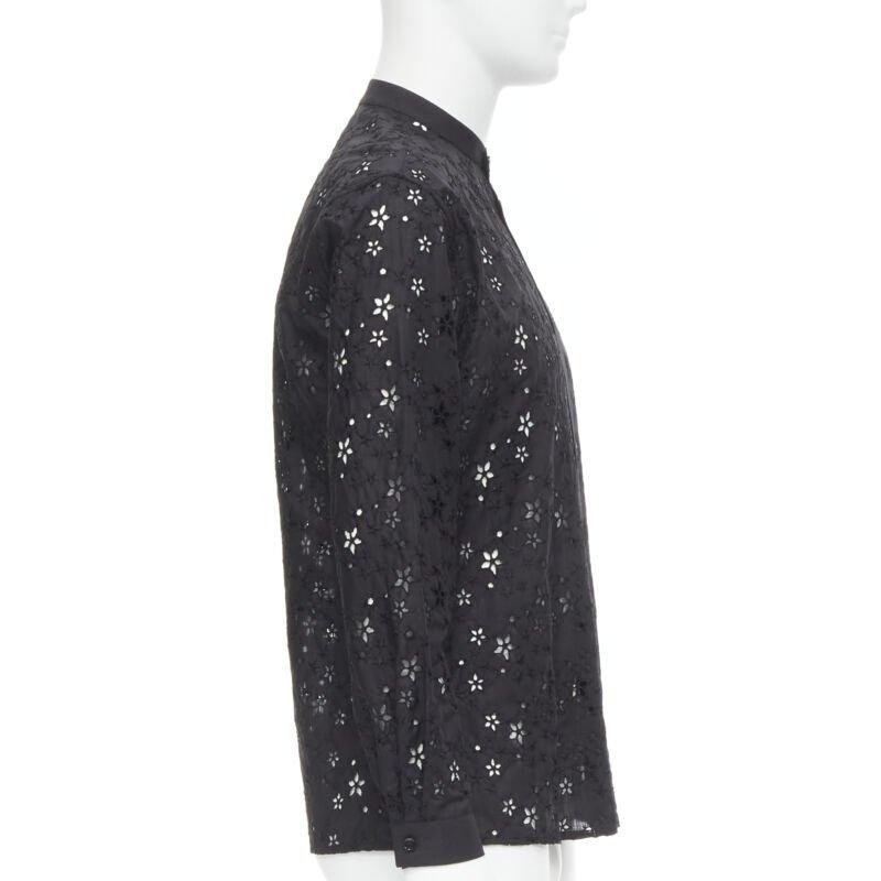 Men's SAINT LAURENT 2018 black star embroidery anglais collarless shirt EU38 S For Sale