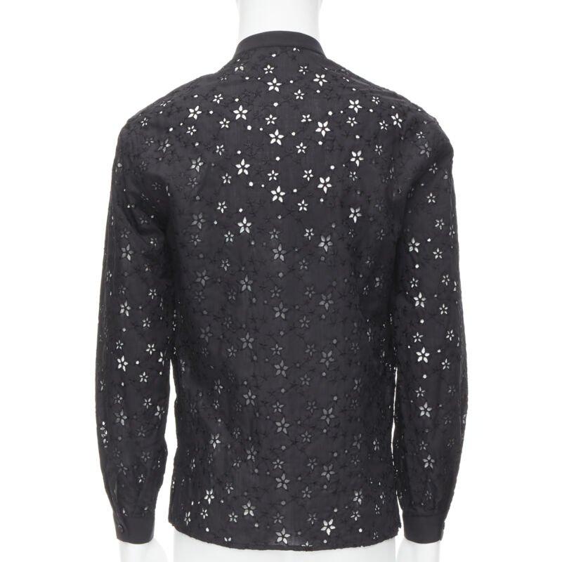 SAINT LAURENT 2018 black star embroidery anglais collarless shirt EU38 S For Sale 1