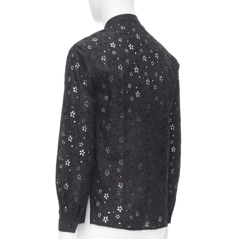 SAINT LAURENT 2018 black star embroidery anglais collarless shirt EU38 S For Sale 2