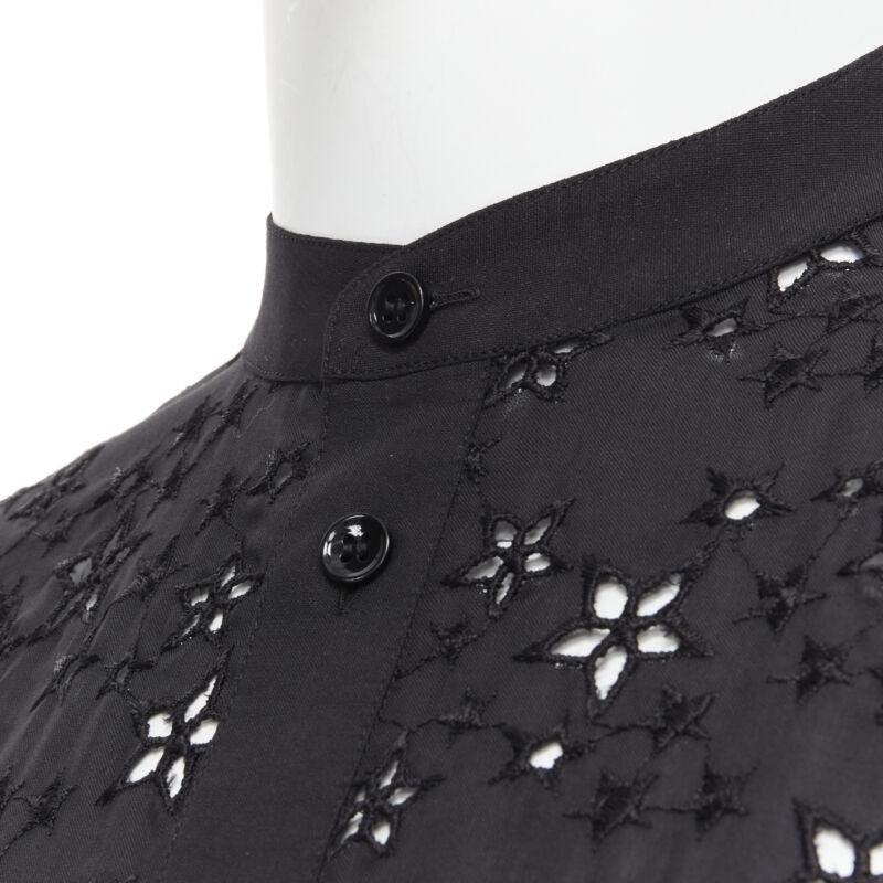 SAINT LAURENT 2018 black star embroidery anglais collarless shirt EU38 S For Sale 3