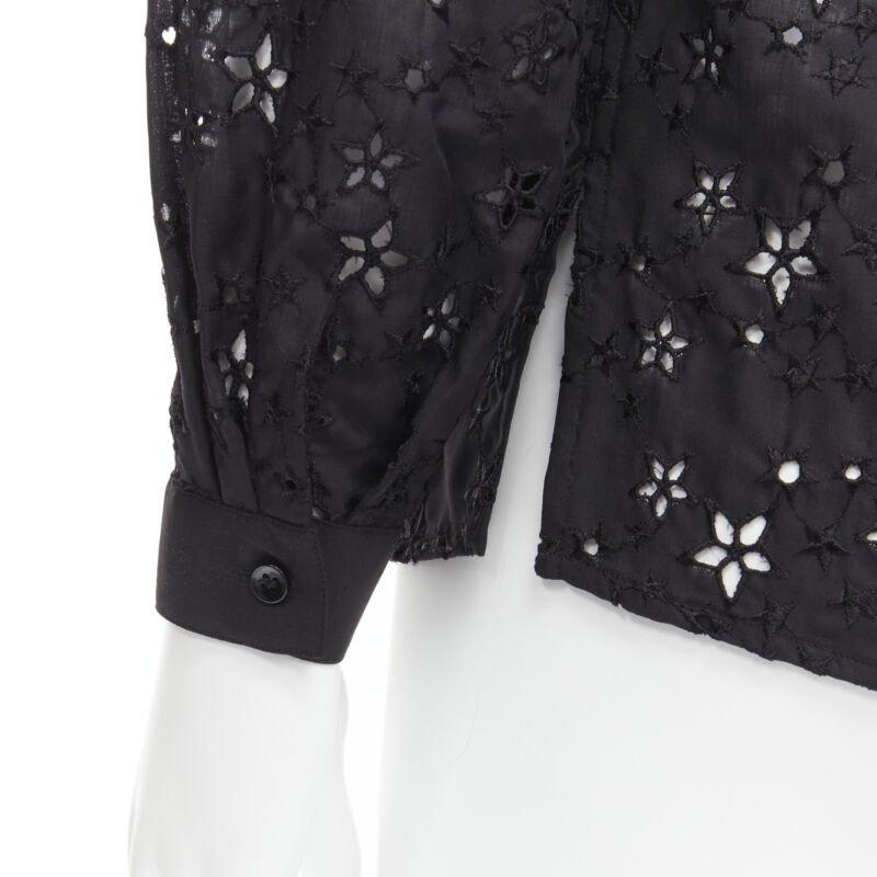 SAINT LAURENT 2018 black star embroidery anglais collarless shirt EU38 S For Sale 5