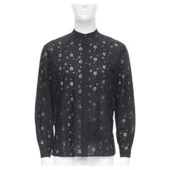 SAINT LAURENT 2018 black star embroidery anglais collarless shirt EU38 S