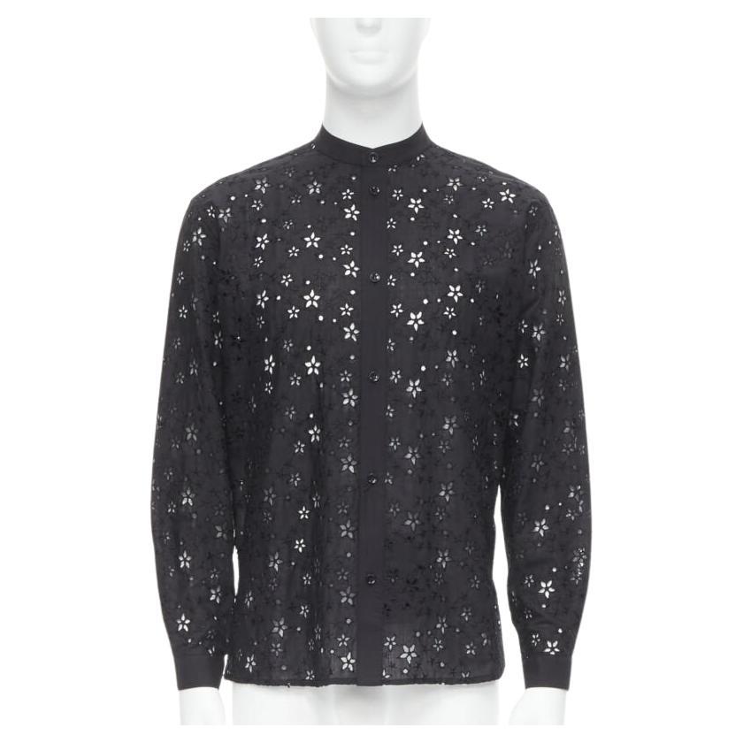 SAINT LAURENT 2018 black star embroidery anglais collarless shirt EU38 S For Sale
