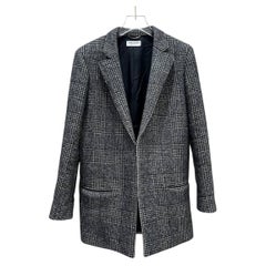 Saint Laurent 2018 Black White Checked Wool-Blend Blazer Coat F40