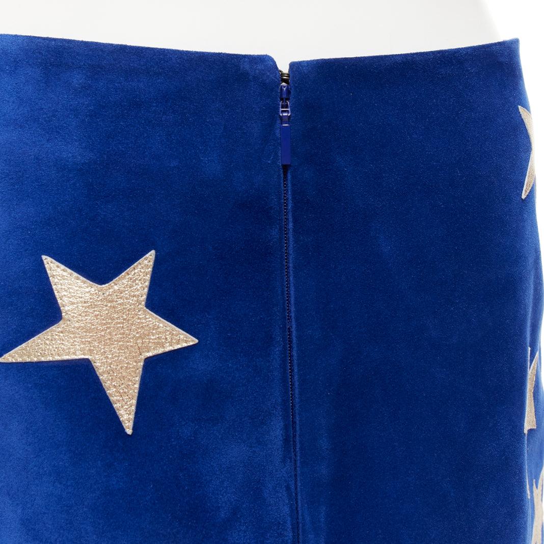 SAINT LAURENT 2018 azul ante dorado cuero metalizado parche estrella minifalda FR38 3