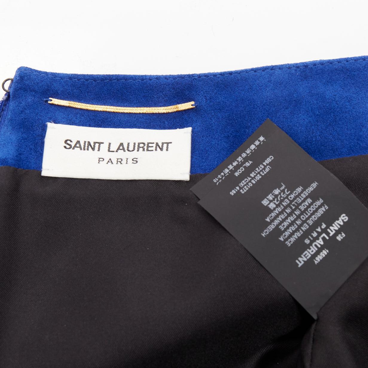 SAINT LAURENT 2018 azul ante dorado cuero metalizado parche estrella minifalda FR38 5