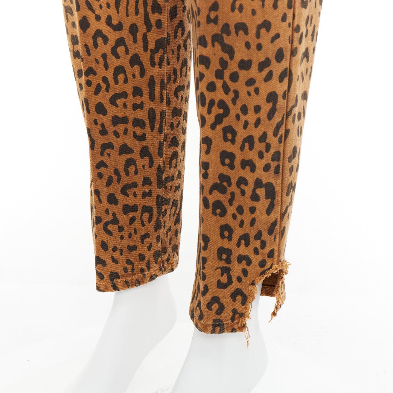 SAINT LAURENT 2018 Brown lopard animal print distressed hem jeans 27