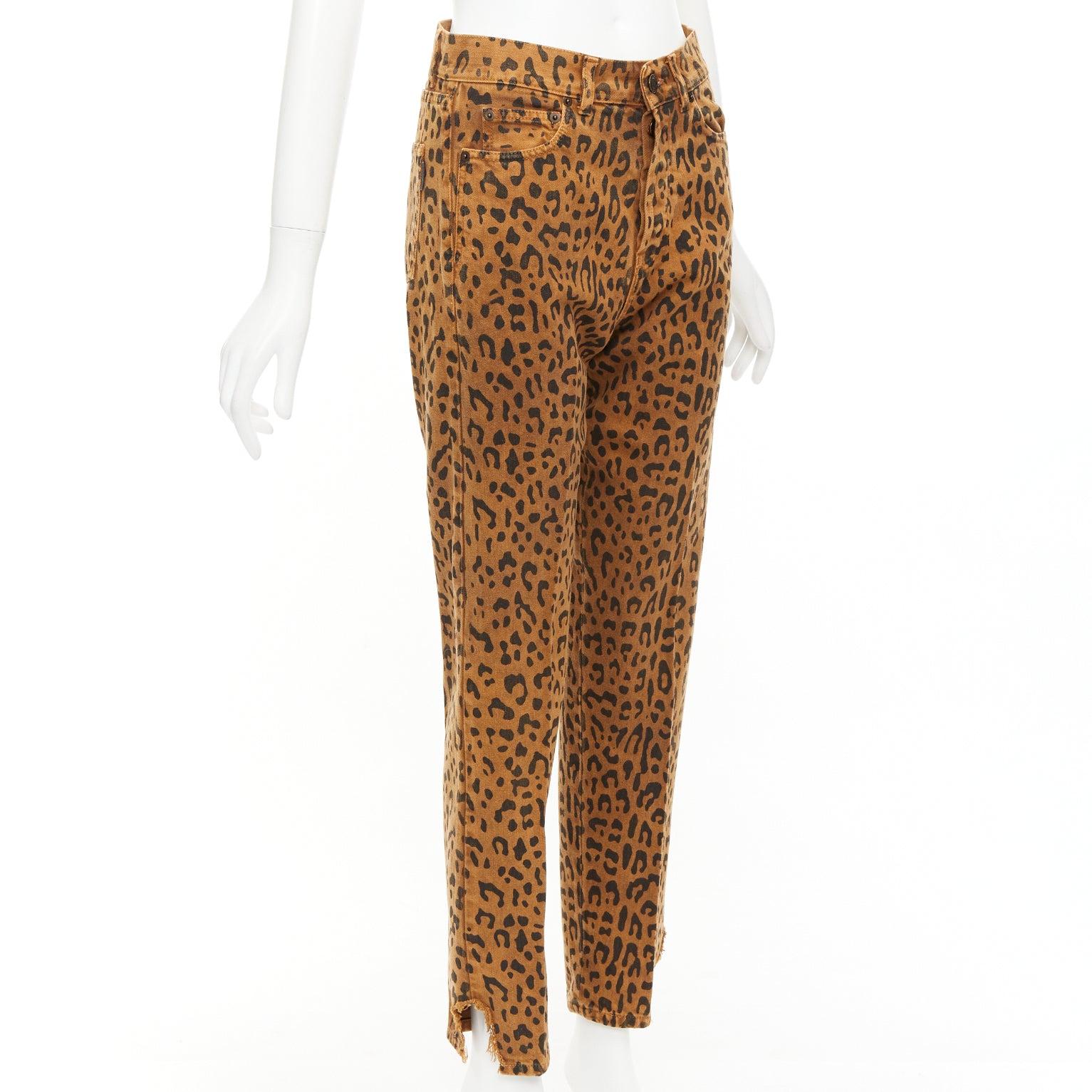 Marron SAINT LAURENT 2018 Brown lopard animal print distressed hem jeans 27