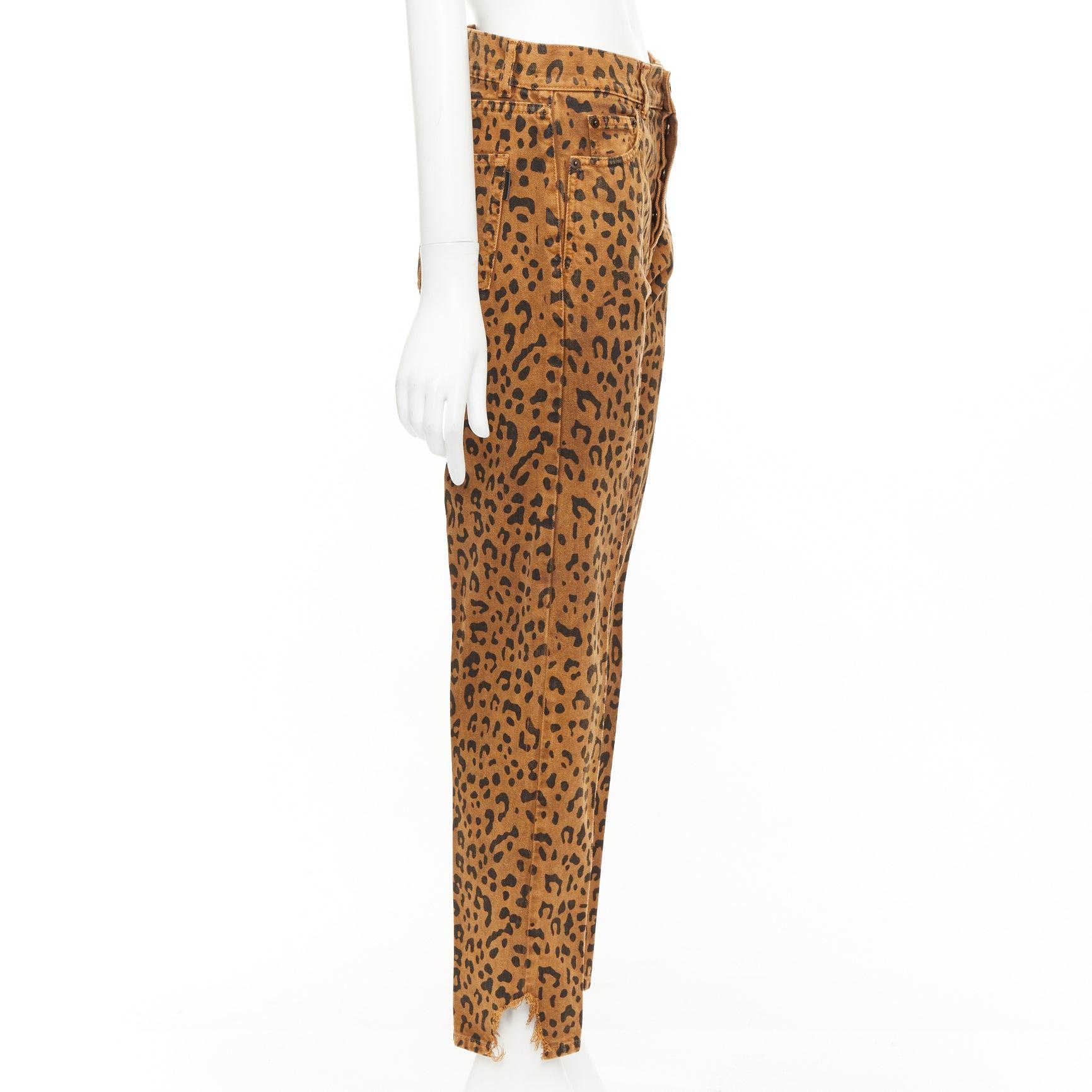 SAINT LAURENT 2018 Brown lopard animal print distressed hem jeans 27