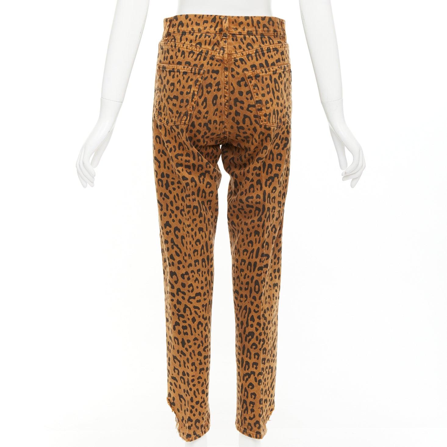 SAINT LAURENT 2018 Brown lopard animal print distressed hem jeans 27