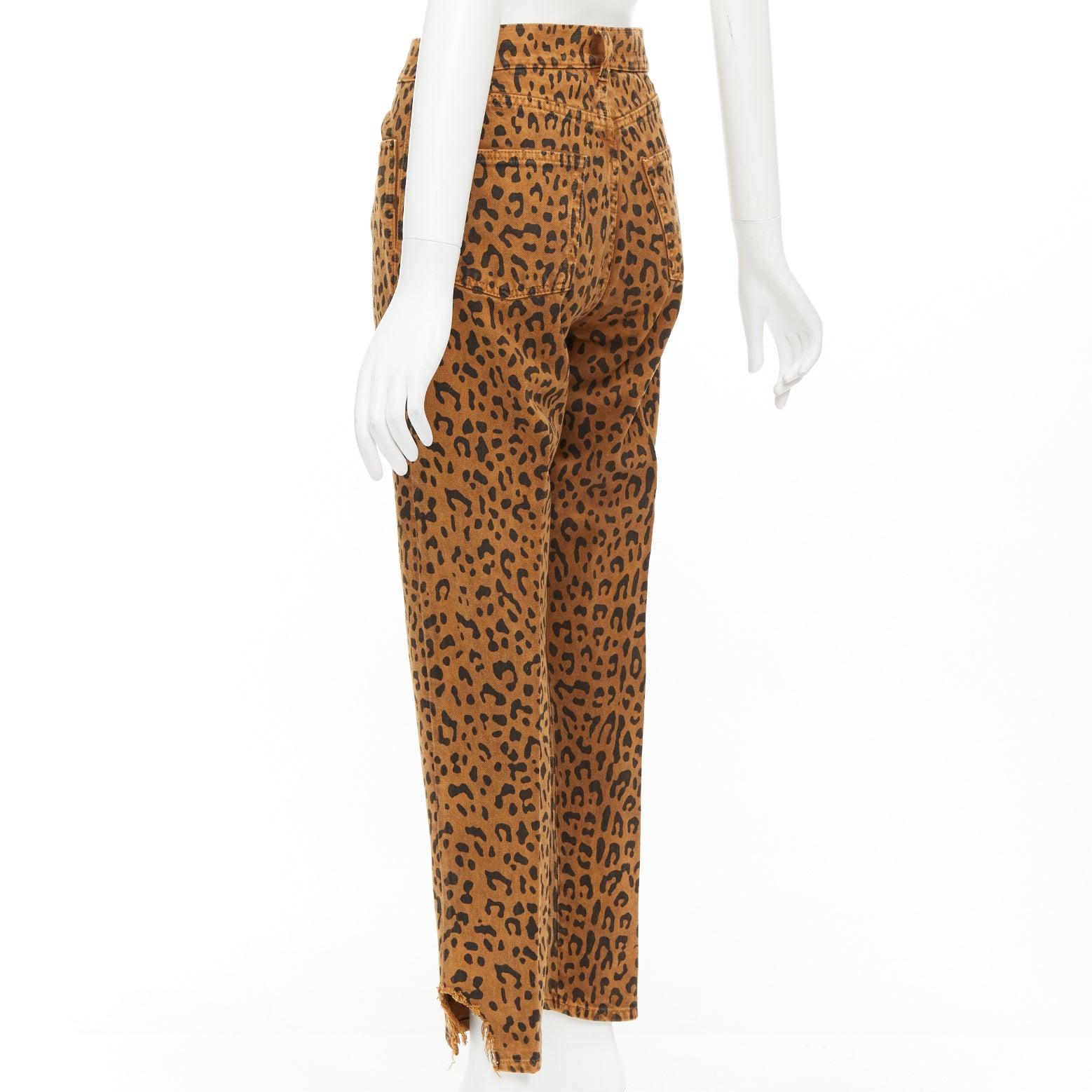 SAINT LAURENT 2018 Brown lopard animal print distressed hem jeans 27